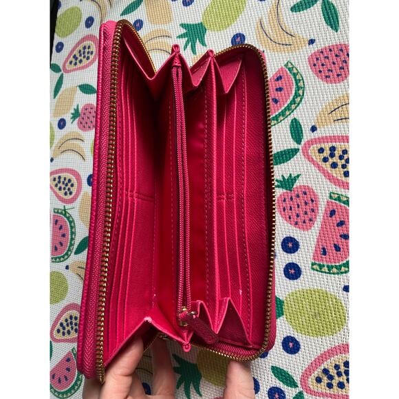 Coach Hot Pink and Brown Monogrammed Long Zip Wallet - Picture 9 of 15
